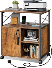 Mobile File Cabinet with Power Outlets Lockable Printer Stand 66cm