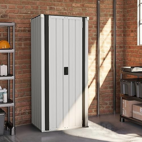 White Outdoor Metal Garden Storage Cabinet with 3 Adjustable Lockable Shelves