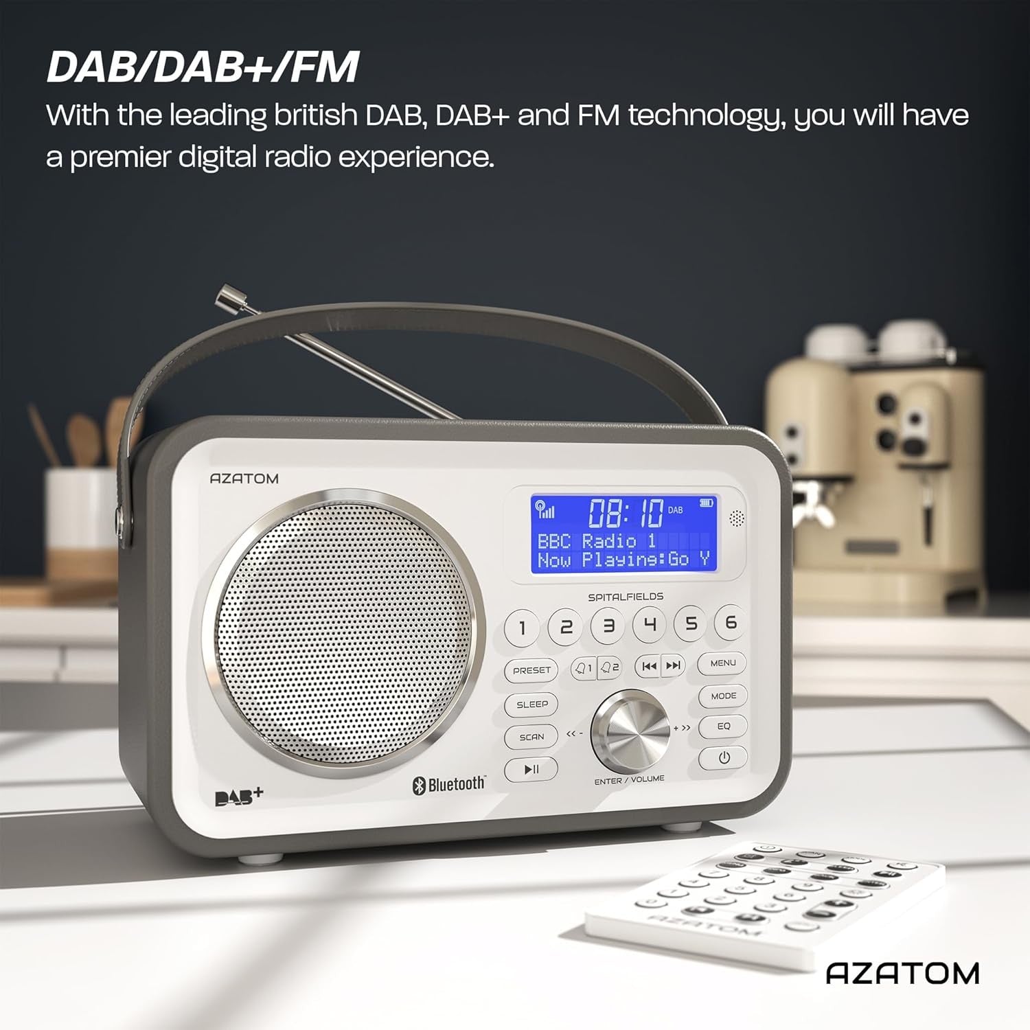 Grey Portable DAB DAB+ FM Digital Radio Bluetooth Rechargeable Dual Alarm