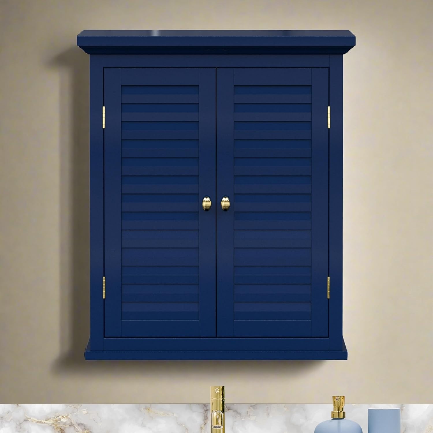 Farmhouse Wall Cabinet Navy Two-Door Storage with Adjustable Shelf 51x18x61cm