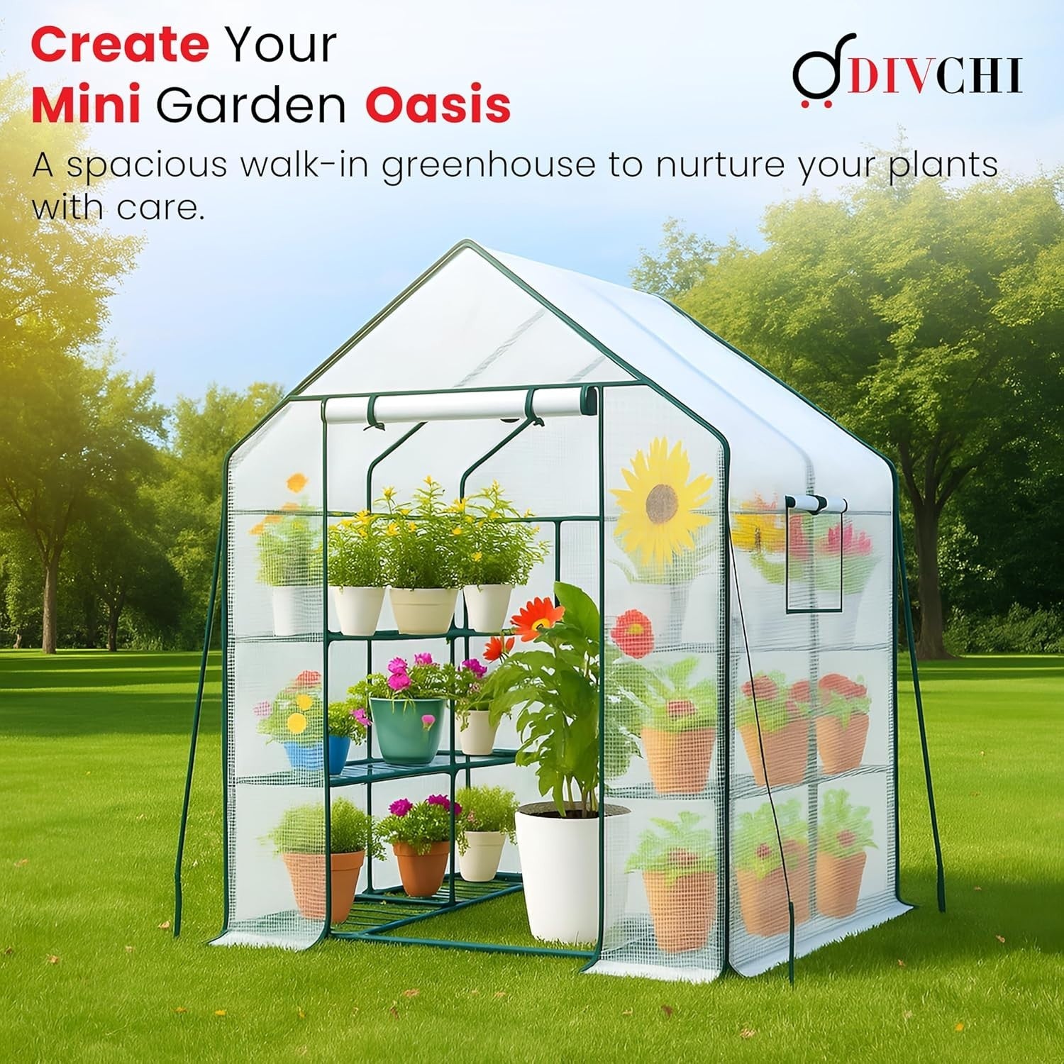 Walk-In Greenhouse 3 Tier 6 Shelves | Heavy Duty PVC Garden Growhouse