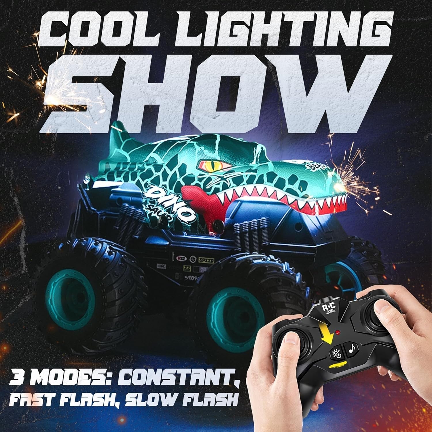 RC Monster Truck for Kids 3–8 – 360° Spin, LED Lights & Music, Off-Road Toy
