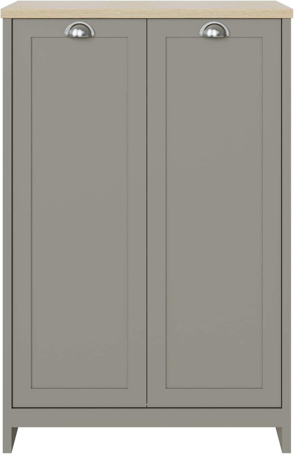 Grey Shoe Cabinet 2 Door Storage Unit with Adjustable Shelves Hallway