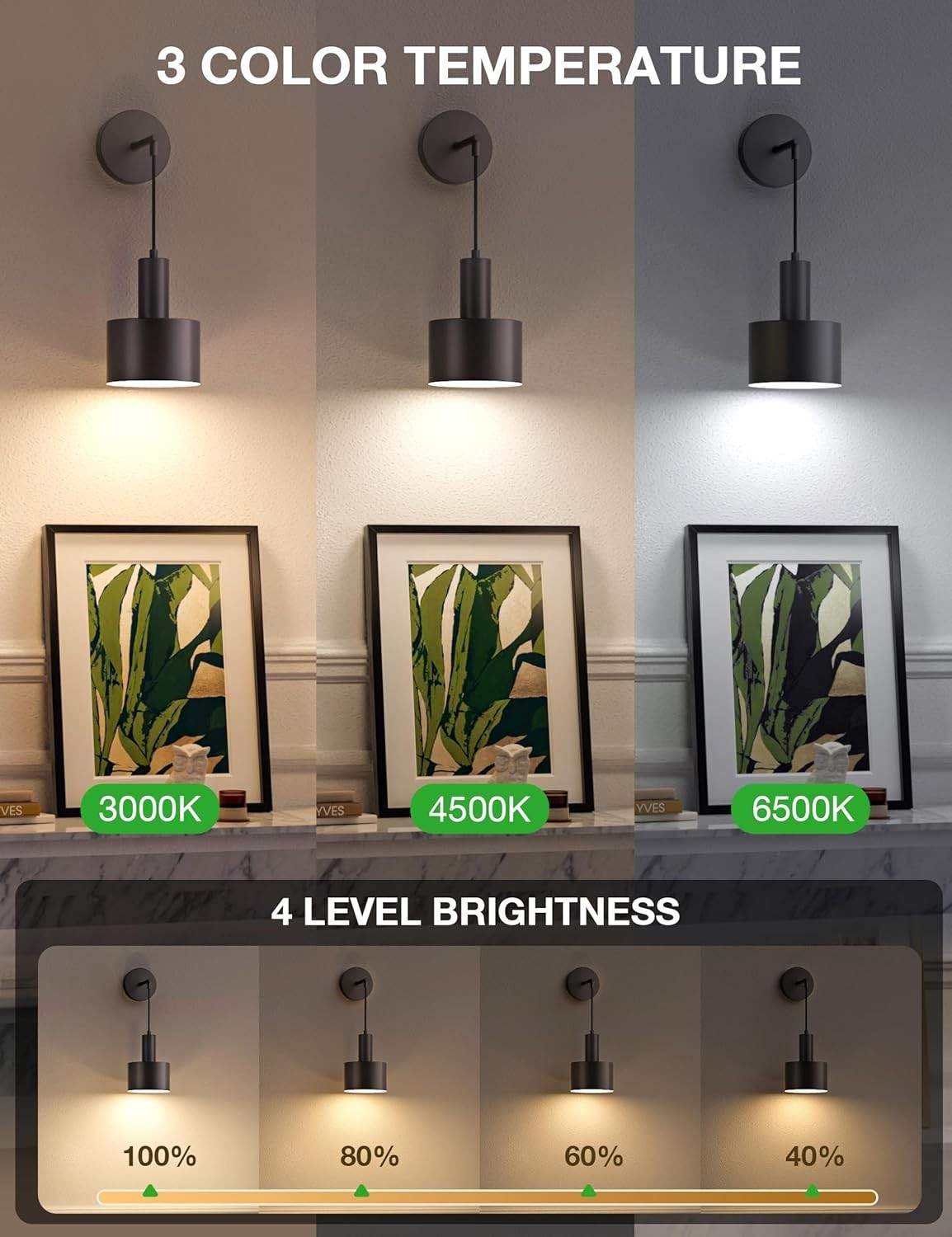 Battery Operated Wall Sconces with 5200mAh, Dimmable 9-Color Light & Remote