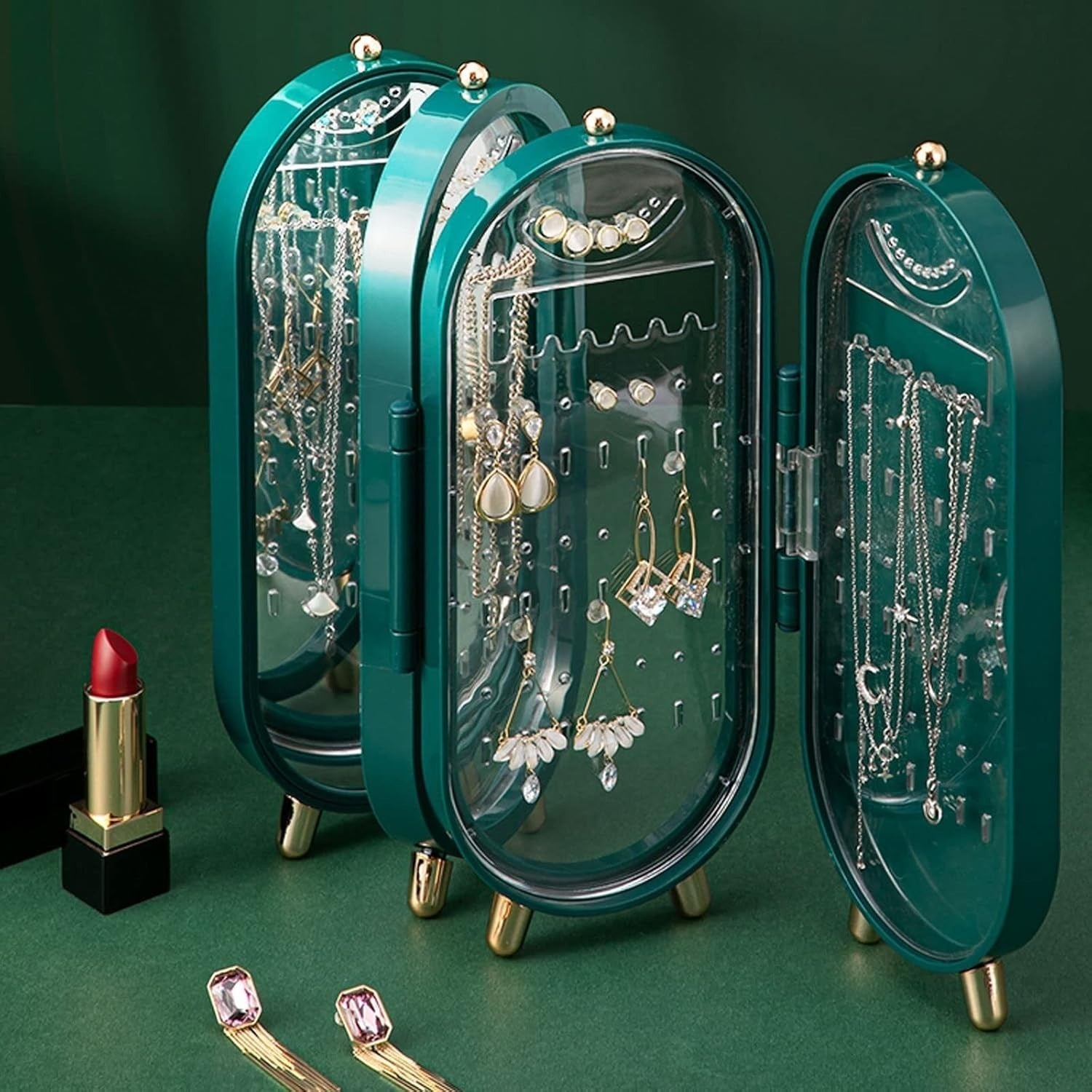 Travel Jewelry Box Organizer with Mirror Folding Case for Rings Earrings