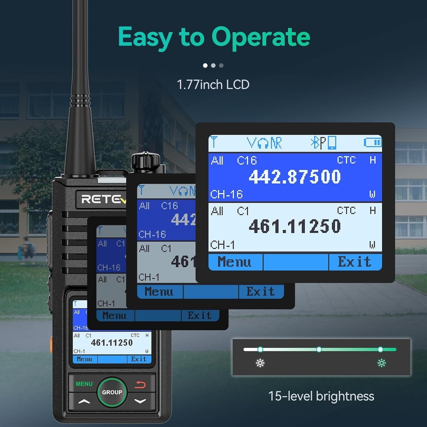 Bluetooth Walkie Talkies Long Range 2 Pack APP Control VOX AI Noise