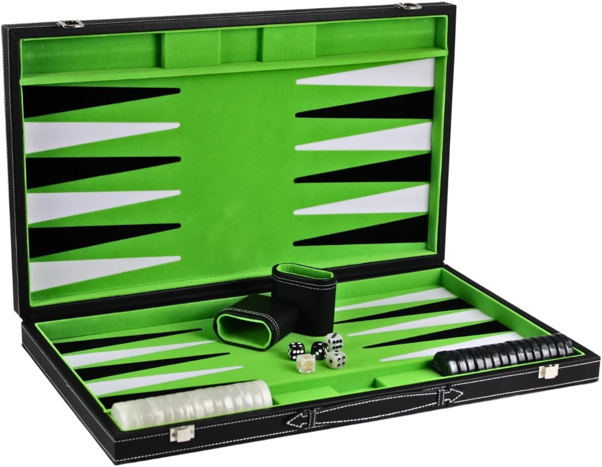 21” Tournament Backgammon Set Malachite Green Large Luxury Foldable Board