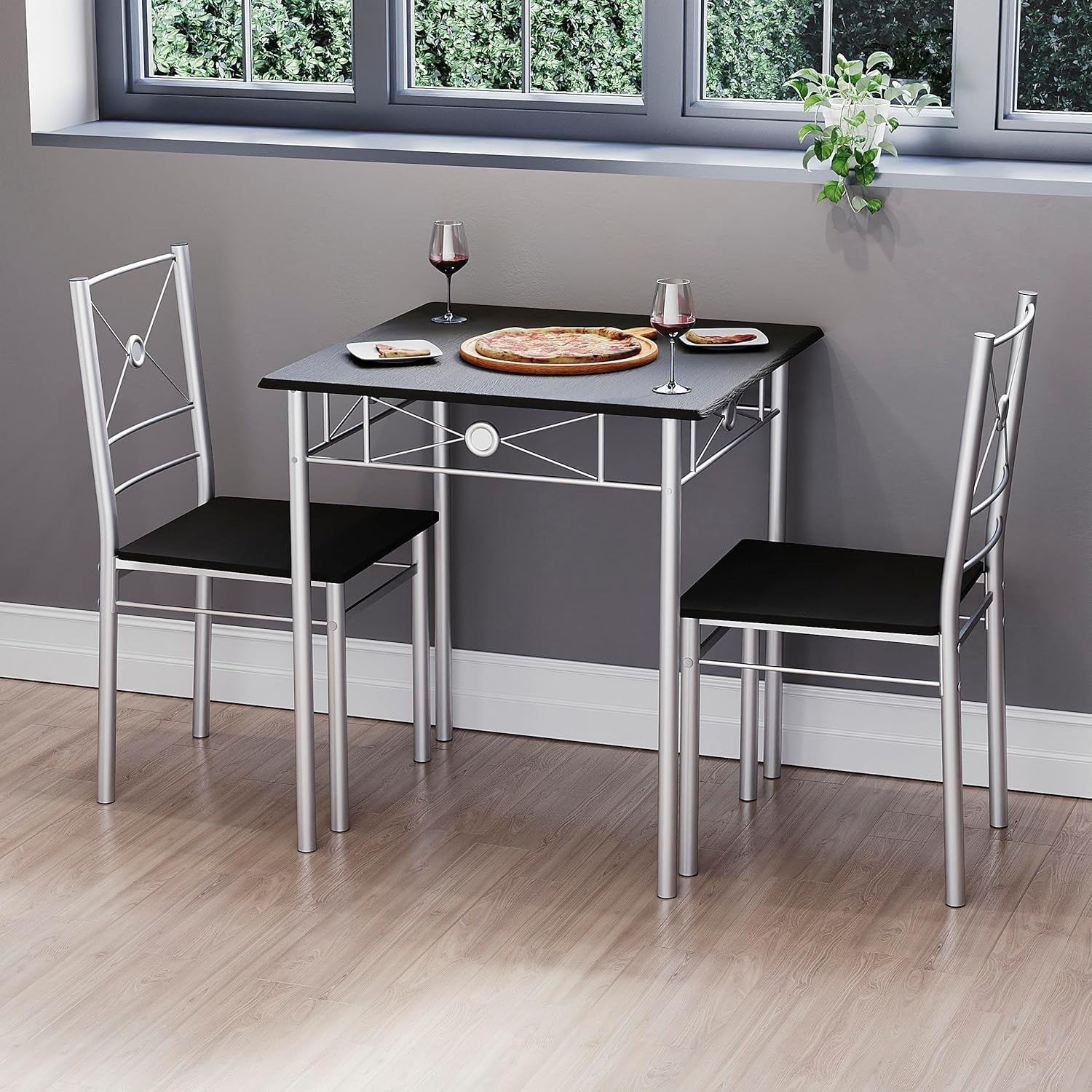 Compact Black 2-Seater Dining Table Set | Modern Kitchen Breakfast Furniture