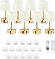 8x LED Rechargeable Table Lamps Set – Cordless, Dimmable, 16 Bulbs + 2 Remotes