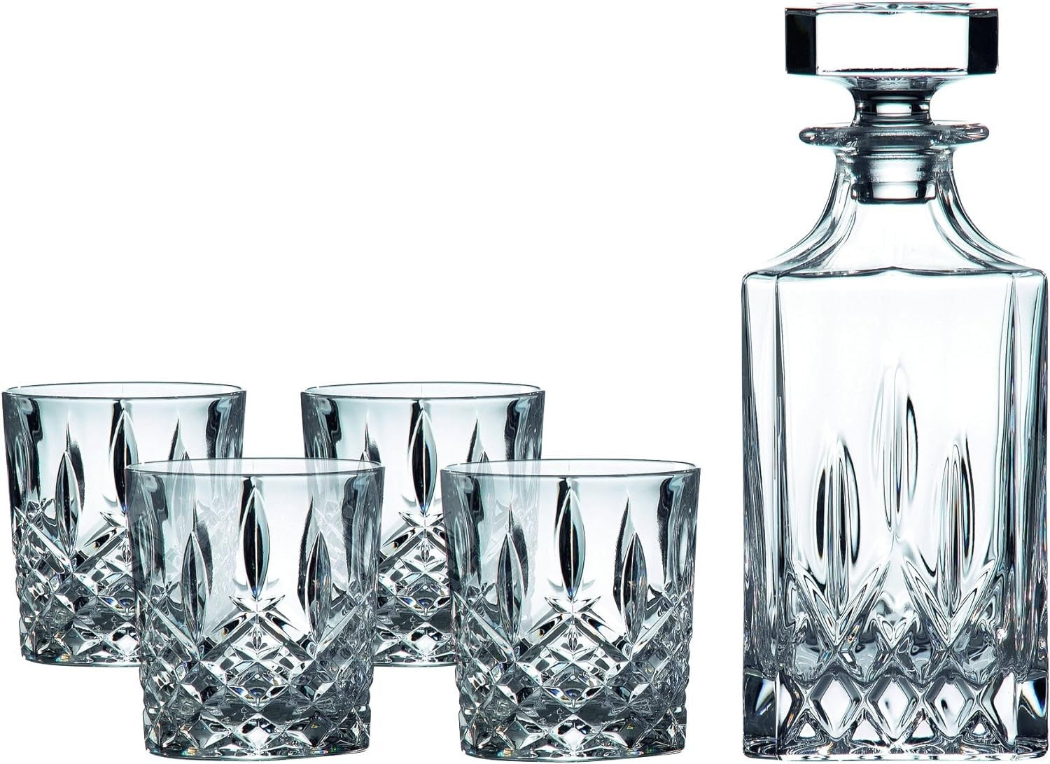 Luxury Crystal Decanter Set with 4 Glasses | Square Cut Design | 750ml Gift Set