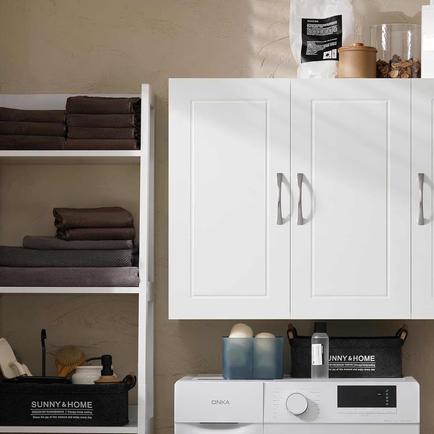 Wall Mounted Bathroom Cabinet with Adjustable Shelf & 3 Doors, White