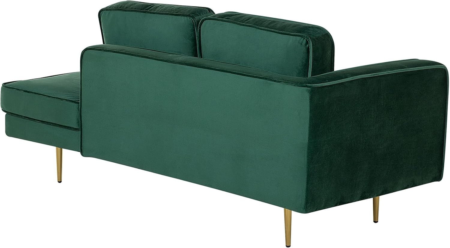 Emerald Green Velvet Chaise Lounge | Gold Legs, Glam Sofa, Small Space Ready