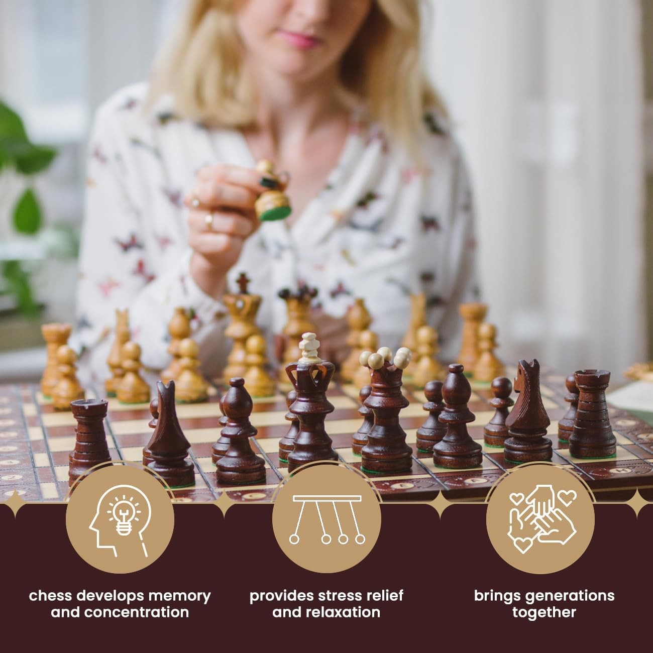 54cm Luxury Wooden Chess Set – Handcrafted Cherry Board & Carved Pieces