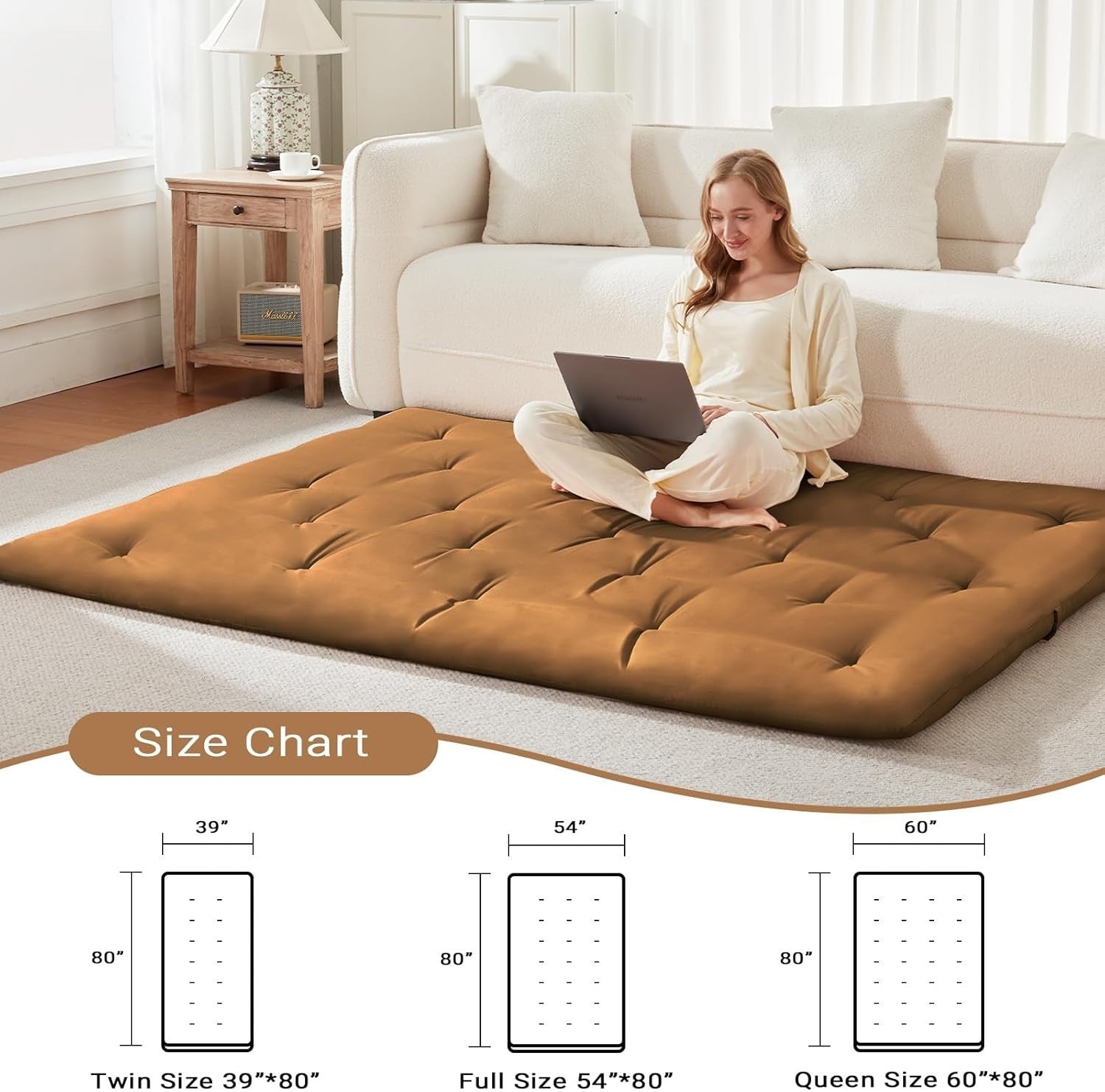 Brown Queen Futon Mattress 2.5" Foam Foldable Tatami Floor Bed Mat