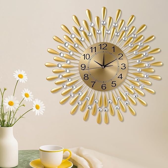 60cm Gold Sunflower Wall Clock Silent Modern Large Metal Decorative Clock