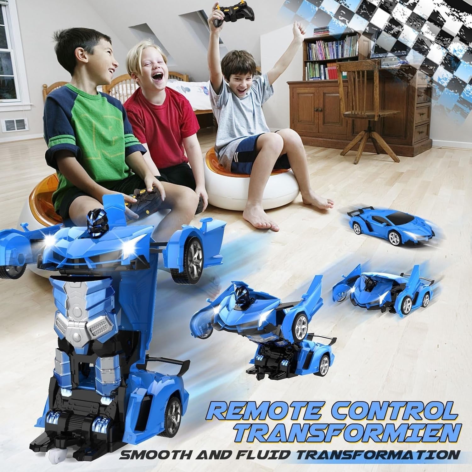 2 in 1 Transforming RC Car Robot Toy 360° Spin Remote Control Car for Kids 3-8