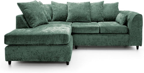 L Shaped Corner Sofa Green Chenille – 5 Seater Couch w/ Cushions & Support