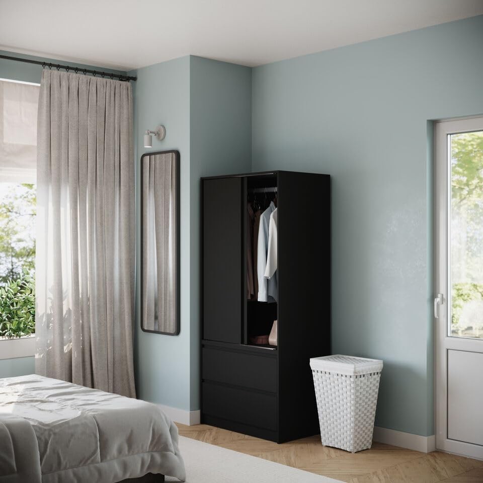 2-Door 2-Drawer Sliding Wardrobe with Hanging Rail & Silent Doors - Modern Stora