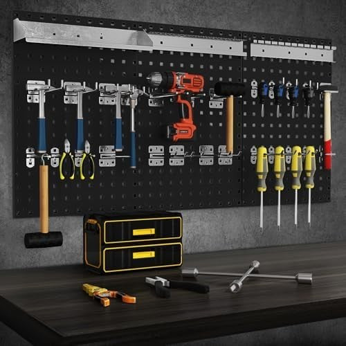 Wall-Mounted Pegboard 120x60cm 31-Piece Metal Tool Rack Organizer Kit