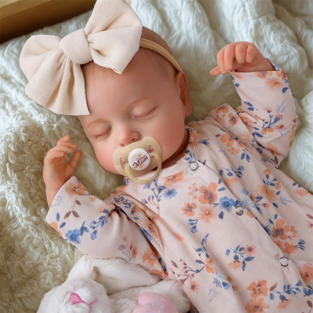 17” Reborn Baby Doll Sleeping Girl Soft Body Floral Outfit