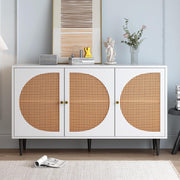 White Rattan Sideboard Cabinet Storage Unit with 3 Doors & Metal Legs