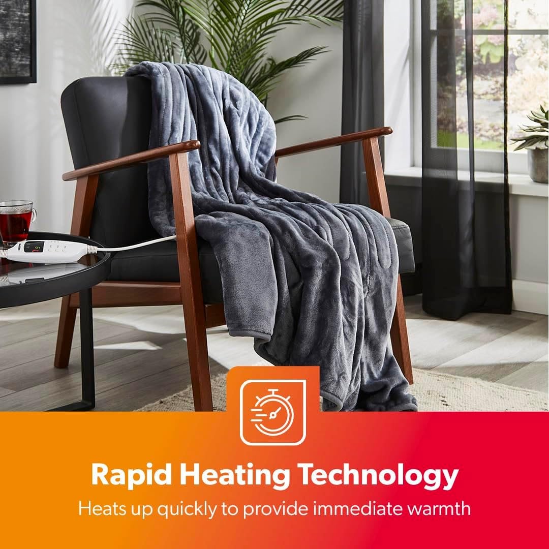 Electric Heated Throw Blanket 9 Heat Settings Timer Soft Fleece 130x180cm