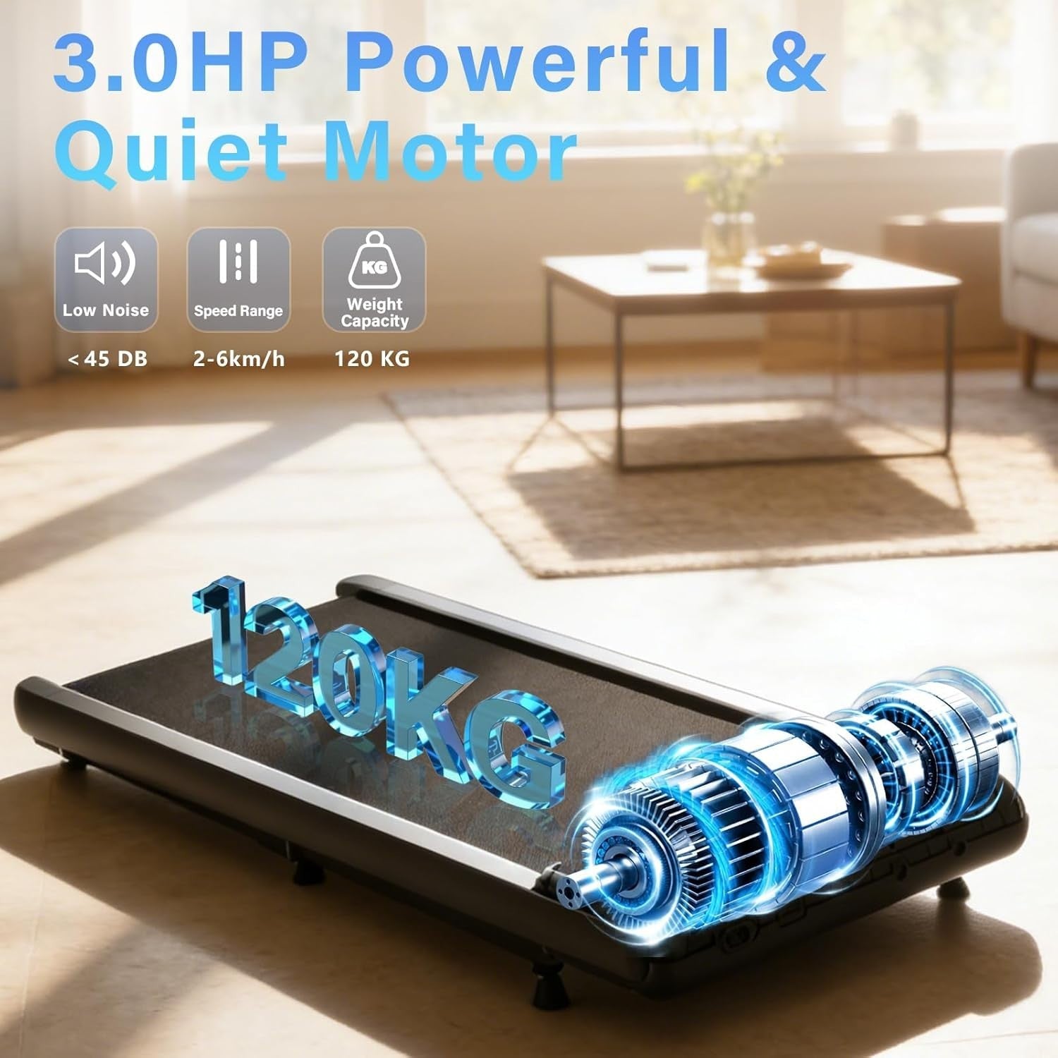 Under Desk Walking Pad Treadmill 3-in-1 Incline 2-6KM/H Home Office