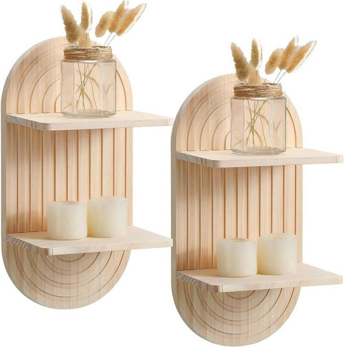 2PCS Boho Floating Wall Shelves 32x20x6cm Wooden Decor
