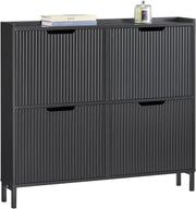 Black Slim Shoe Cabinet 4 Flip Drawers – Wide Hallway Storage Unit 100cm