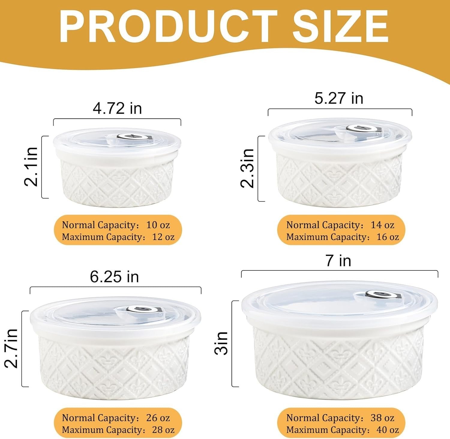 4-Piece White Ceramic Nesting Bowls 12-40oz Oven & Dishwasher Safe