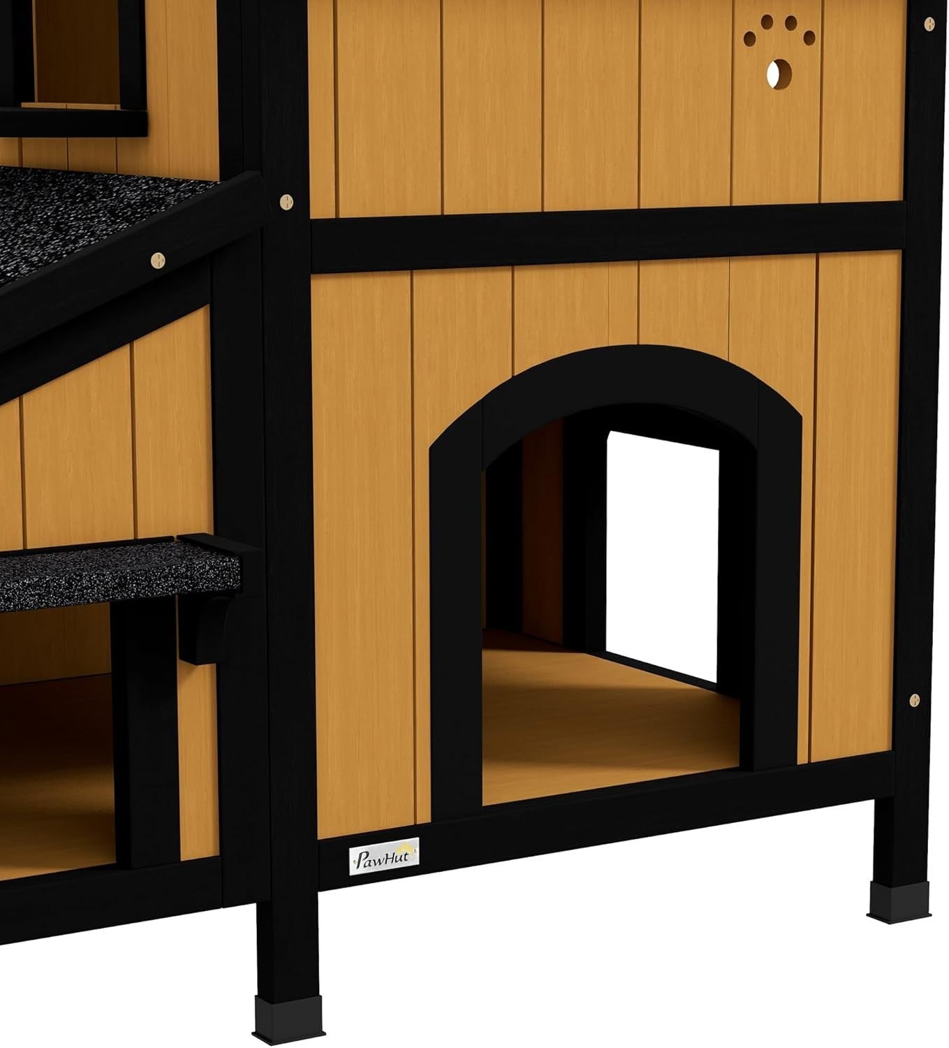 Outdoor Wooden Cat House with Flower Pot, Water-Resistant Roof & Multiple Entran
