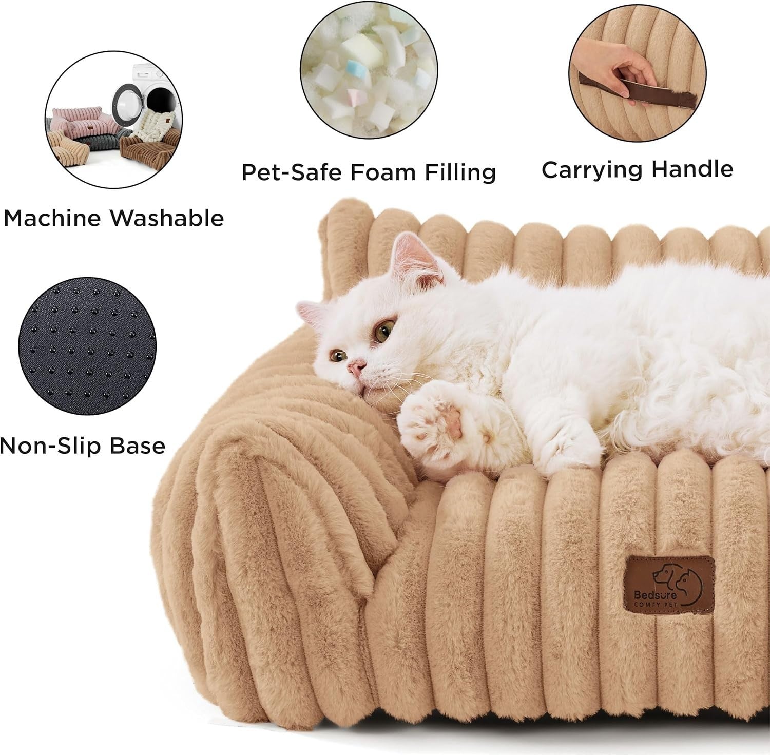 Washable Dog Sofa Bed Faux Fur Pet Couch 76cm Non Slip Removable Cover