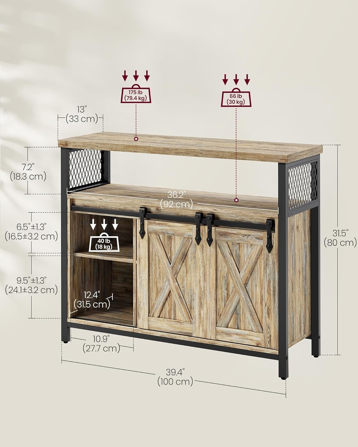 Turquoise Brown Sideboard Sliding Barn Door Industrial Storage Cabinet