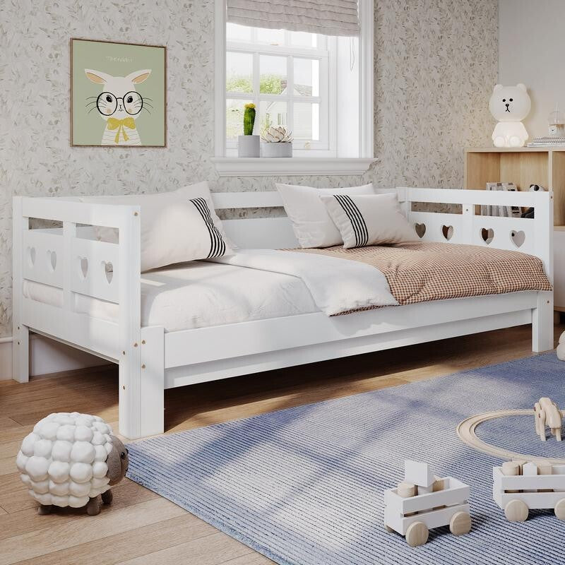 White Wooden Daybed with Trundle Guest Bed Sofa Frame Kids Teen Bedroom 3FT