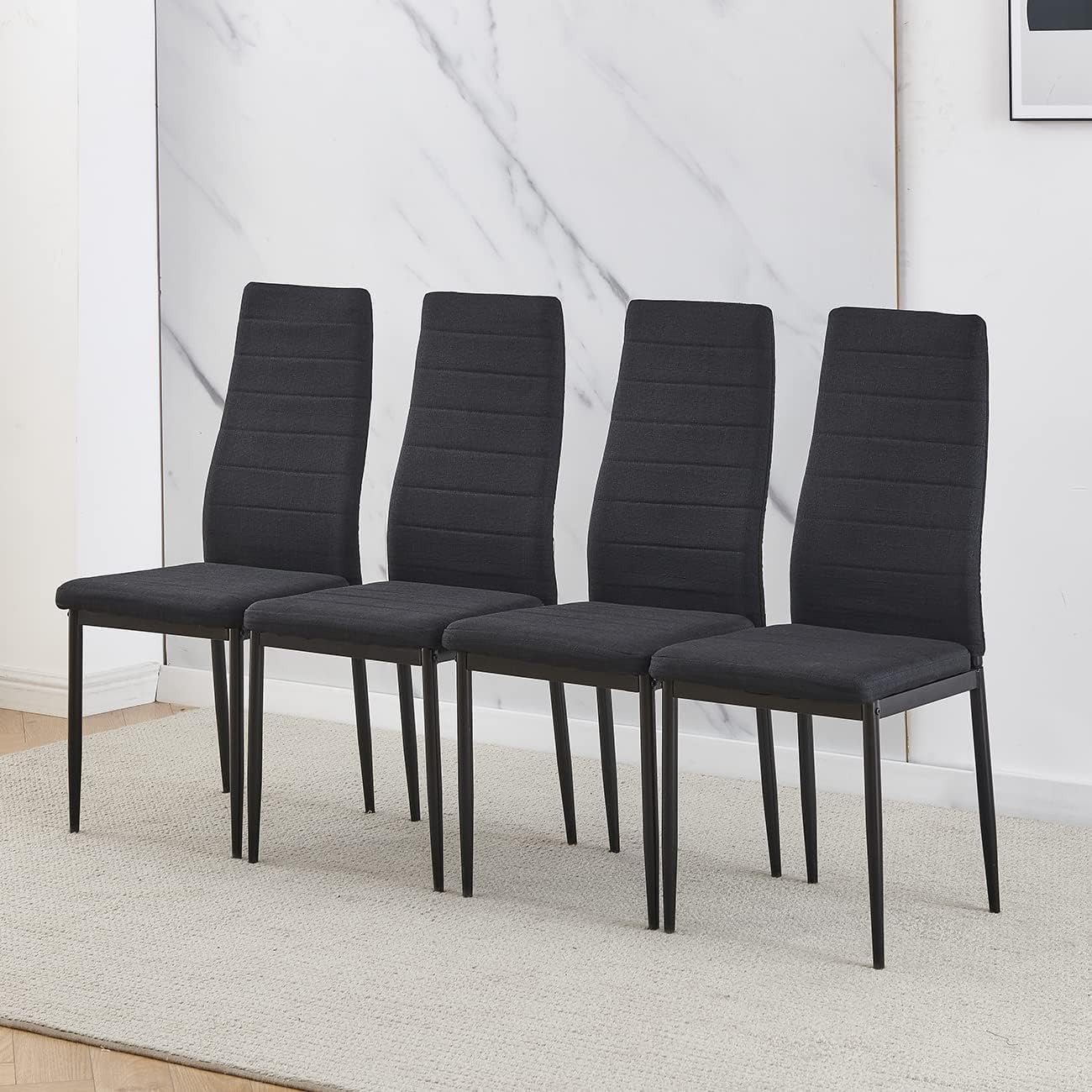 Modern Black Linen Dining Set 5-Piece | Compact Kitchen Table & Chairs