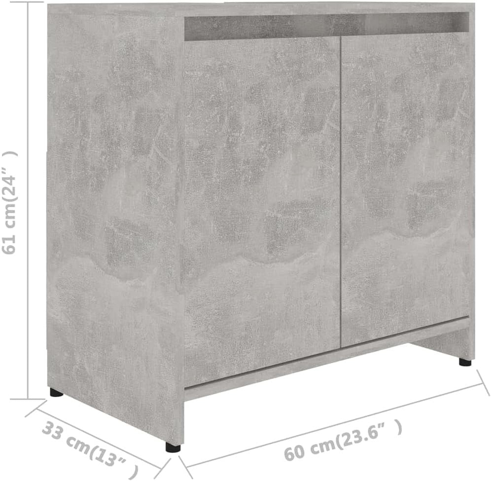 Grey Rustic Bathroom Sink Cabinet – 2 Door Under Sink Storage Unit 60x61cm