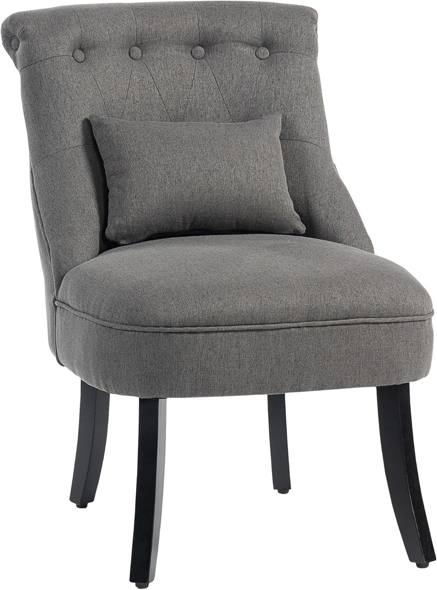 Charcoal Grey Linen Accent Tub Chair Button Tufted Lounge Seat
