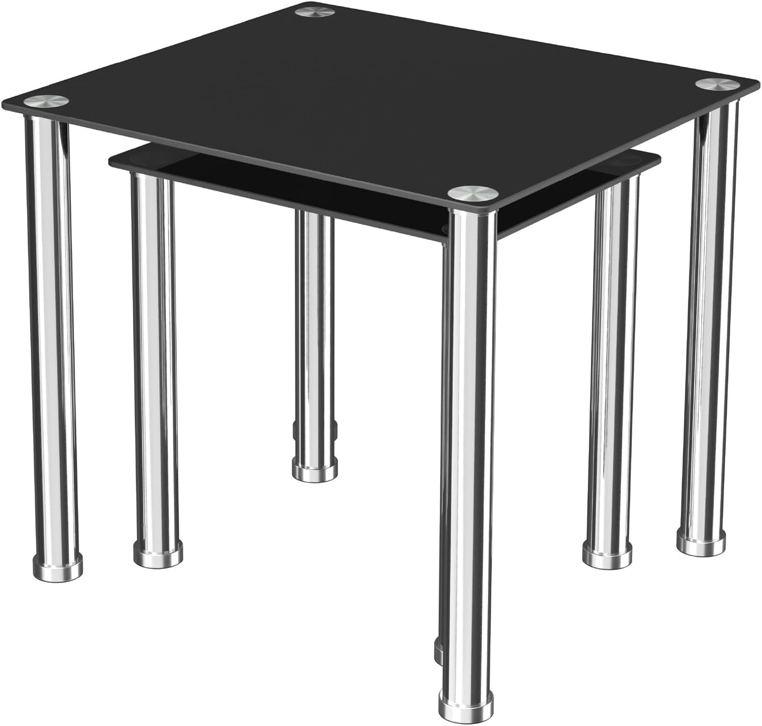 Black Square Nesting Side End Tables Set of 2 Glass Metal Chrome Frame