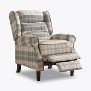 Beige Tartan Wingback Recliner Chair – Manual Pushback Armchair UK Made