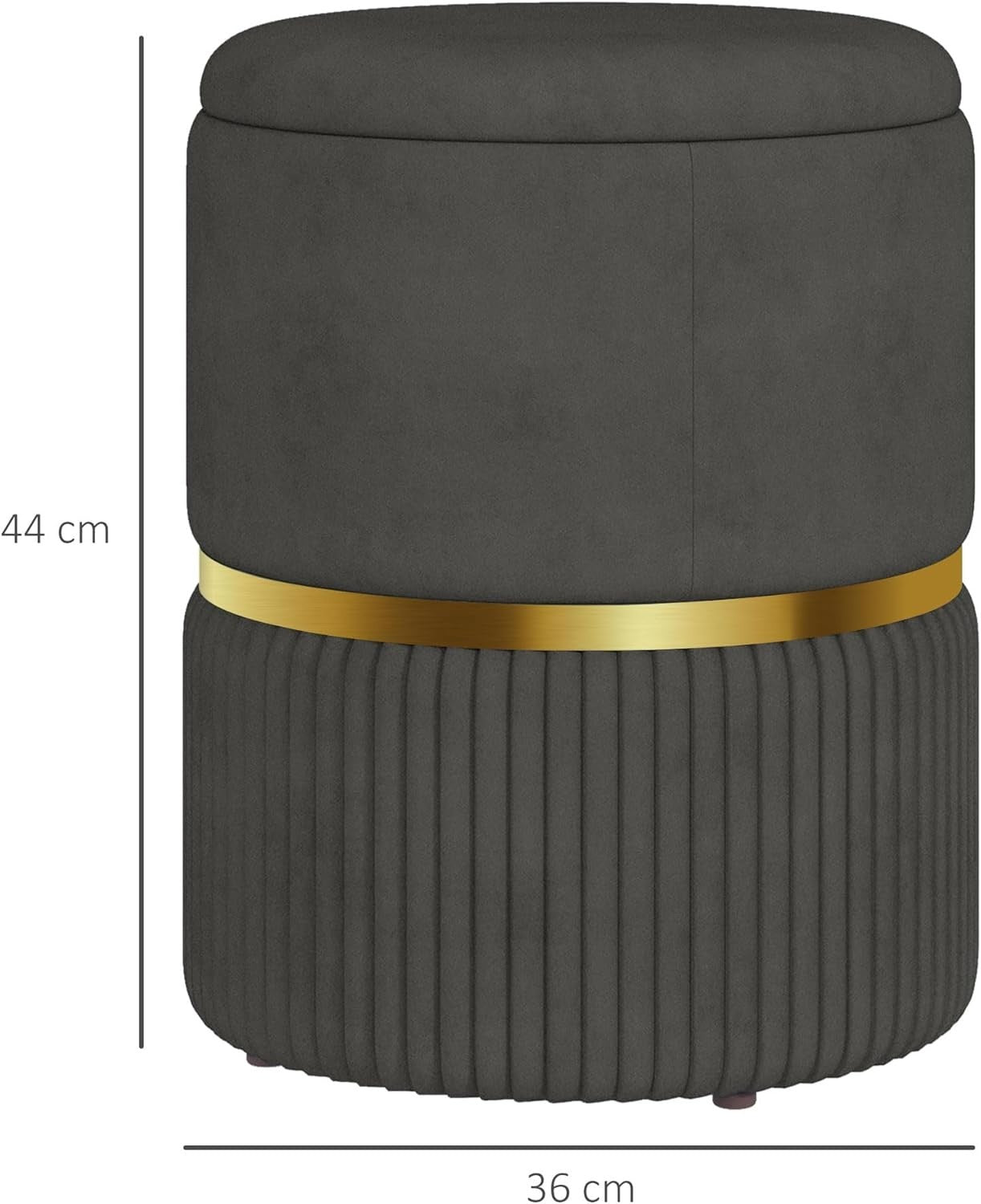 Grey Velvet Round Storage Stool Ottoman Padded Seat Footstool Vanity Chair