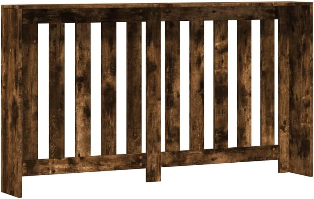 Smoked Oak Radiator Cover Shelf | Modern Slatted MDF Cabinet 149x20x82cm