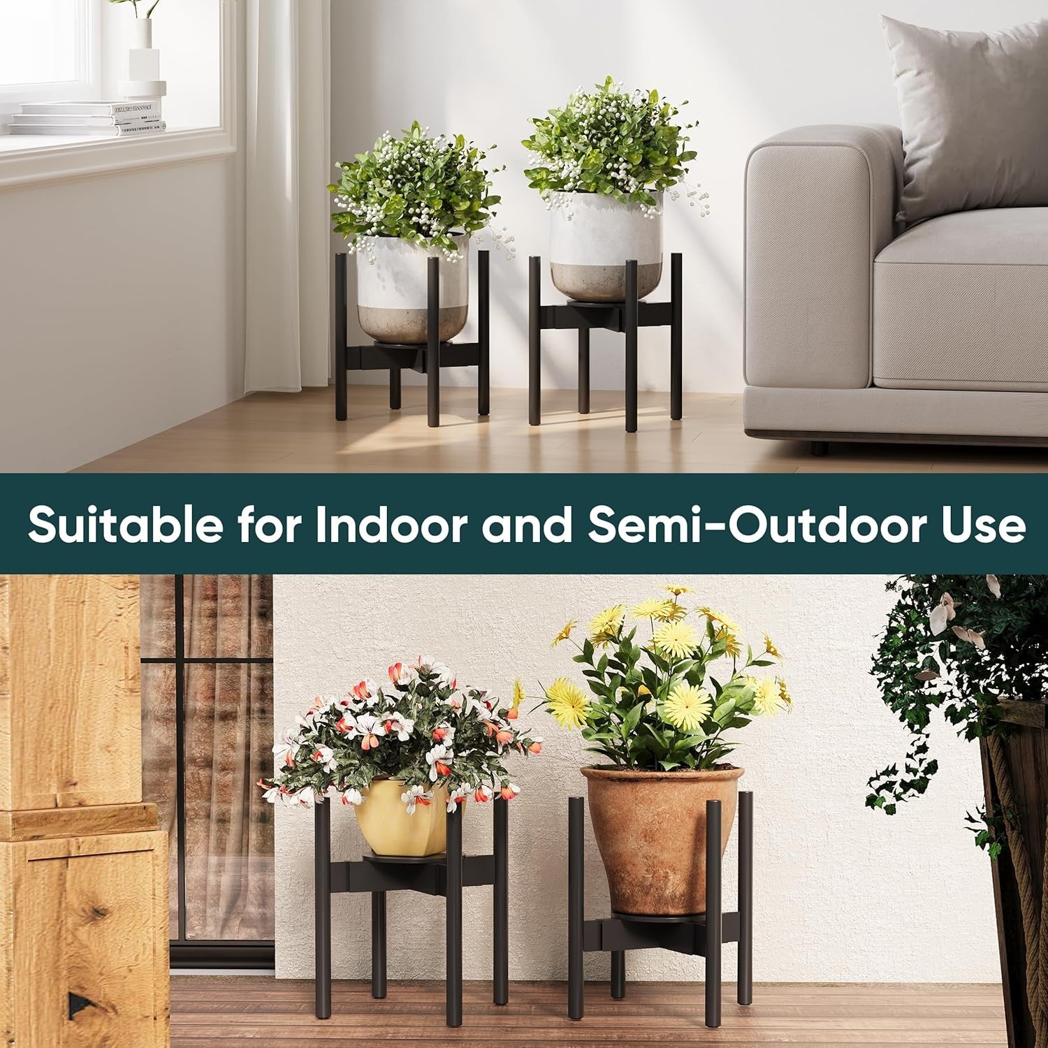 Adjustable Bamboo Plant Stand with Removable Tray | Indoor Wooden Pot Holder