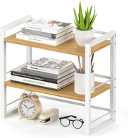 Wood Desk Shelf Organizer 2 Tier Desktop Storage Rack for Office Home White