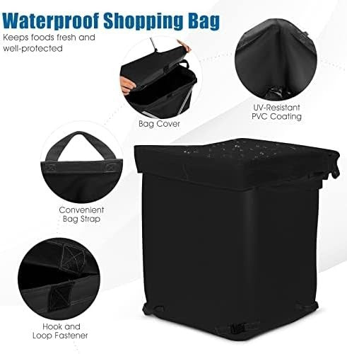 90L Folding Shopping Cart 8 Wheels Waterproof Grocery Trolley Black