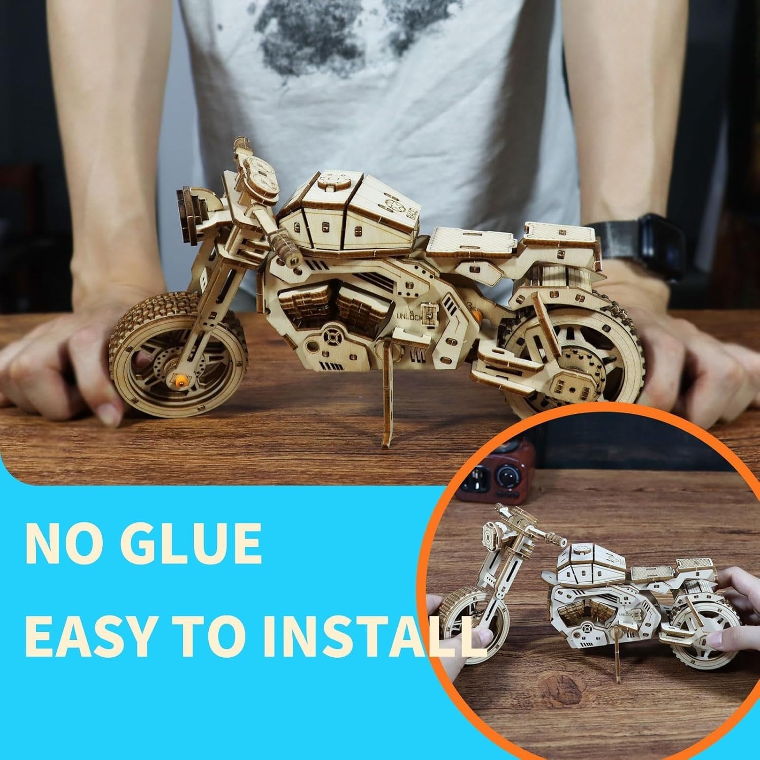 3D Wooden Motorcycle Puzzle Model Kit – DIY Craft, Handcrafted, Gift Ready
