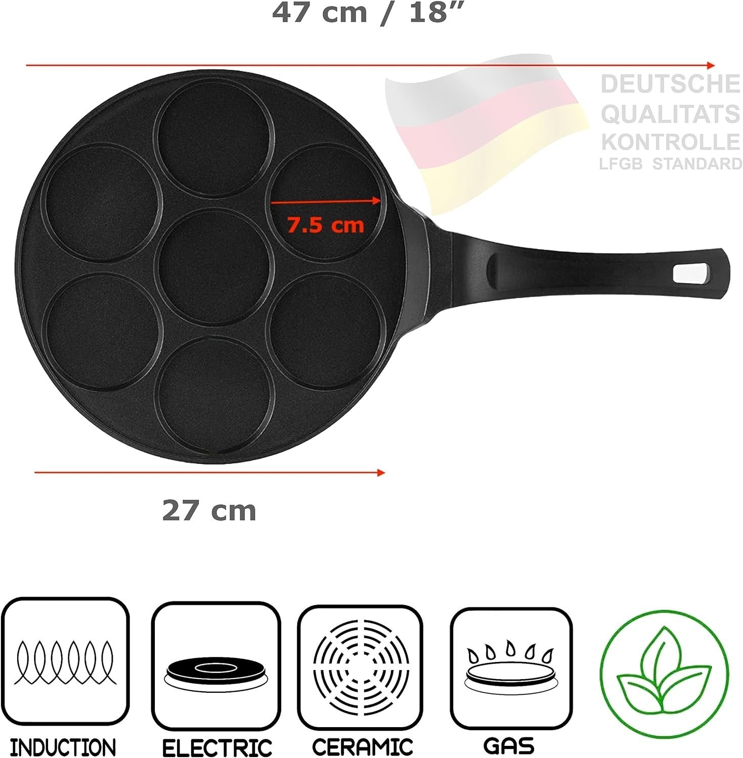 7-Cup Non-Stick Mini Pancake Pan 26cm Cast Aluminium Induction Safe