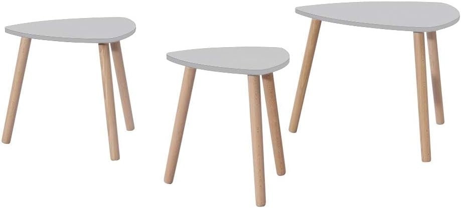 Nest of 3 Modern Coffee End Tables Gray Triangular Wood Space Saving Set