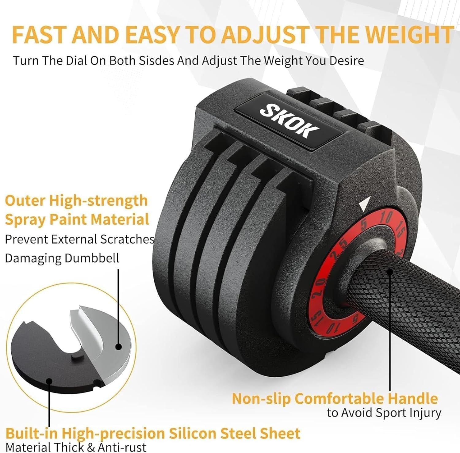 5-in-1 Adjustable Dumbbells Pair 5–25LB Fast Dial Home Gym with Tray
