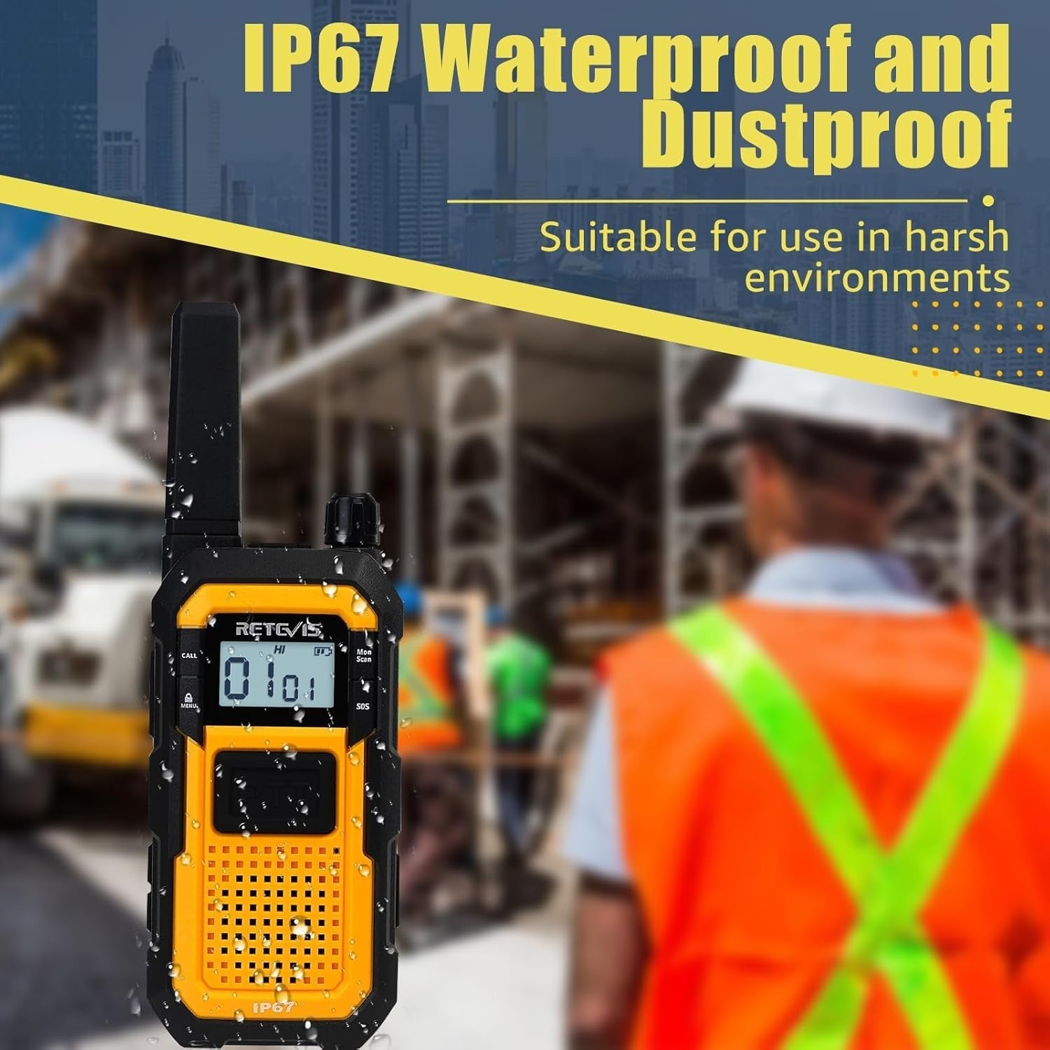 Waterproof Heavy Duty Walkie Talkies IP67 VOX Dual PTT 2 Pack