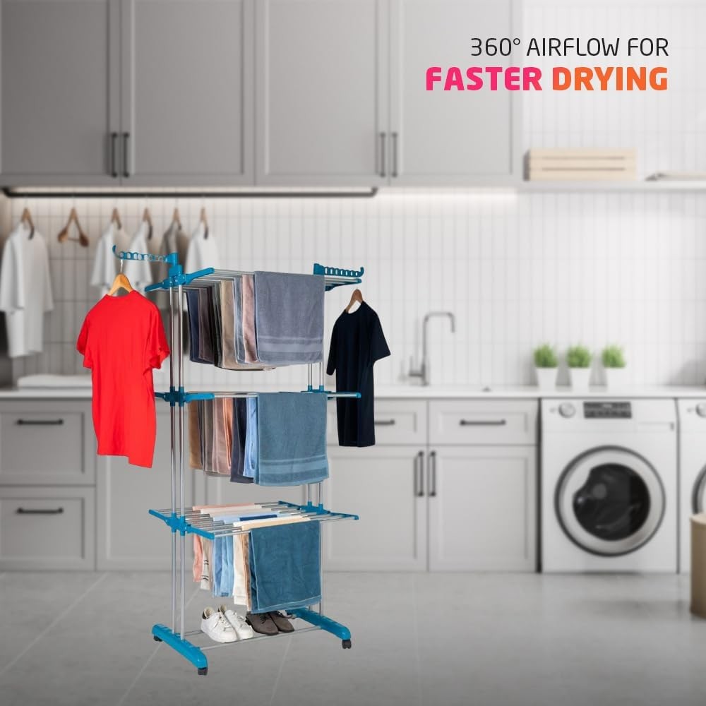 4 Tier Clothes Drying Rack Foldable Airer Large 15m Indoor Outdoor Laundry